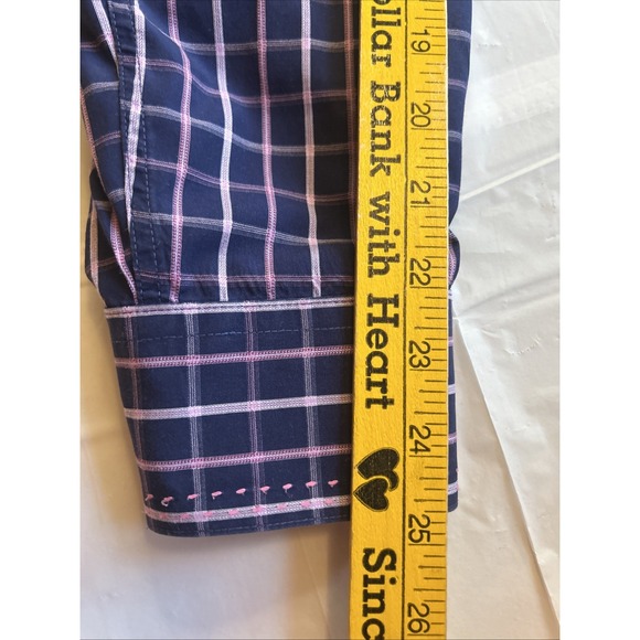 Bugatchi Shirt Shaped Fit Mens XL Blue Purple Check Button Up Long Sleeve - Picture 10 of 12